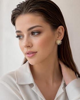  Серьги цветок с фианитами